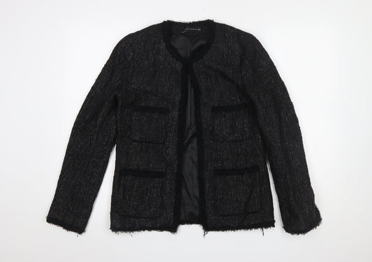 Zara Woman Black Bouclé Lined Blazer Jacket XS