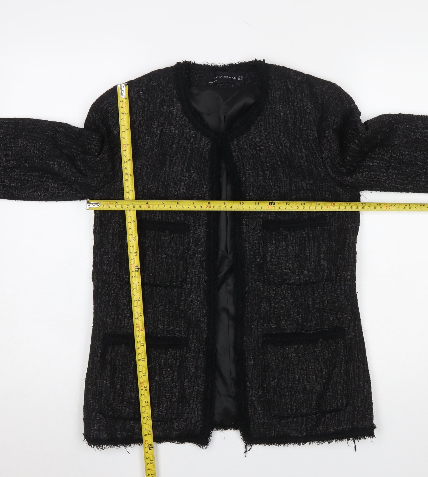 Zara Woman Black Bouclé Lined Blazer Jacket XS