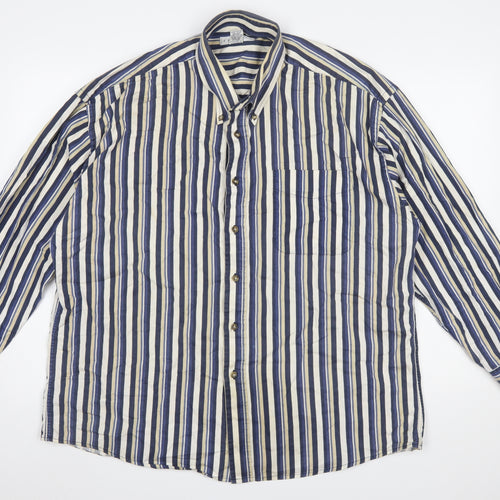 Tribute Men's Blue Striped Cotton Button-Up Shirt XL