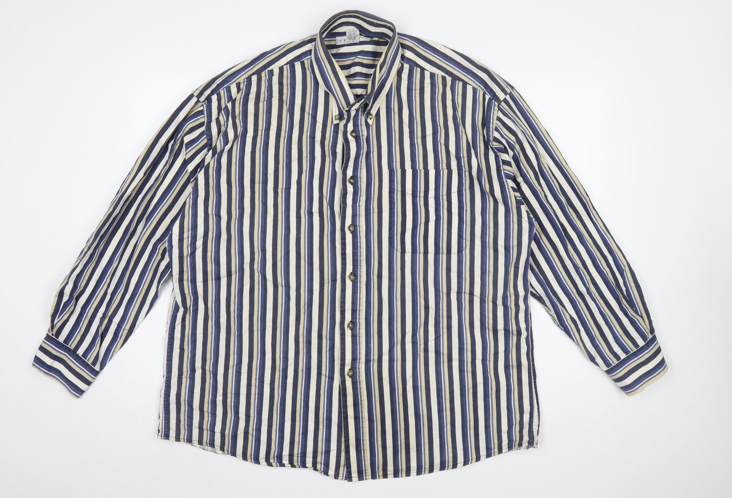 Tribute Men's Blue Striped Cotton Button-Up Shirt XL