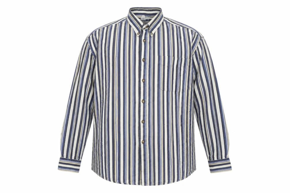 Front view of Tribute Men's Blue Striped Cotton Button-Up Shirt XL