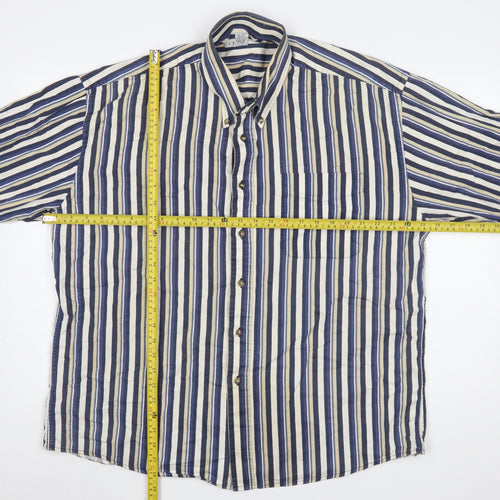 Tribute Men's Blue Striped Cotton Button-Up Shirt XL