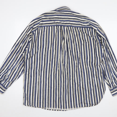 Tribute Men's Blue Striped Cotton Button-Up Shirt XL