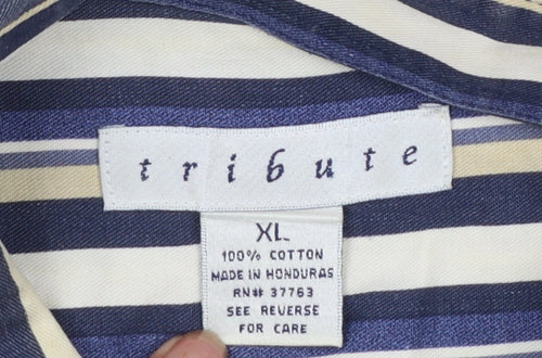 Tribute Men's Blue Striped Cotton Button-Up Shirt XL