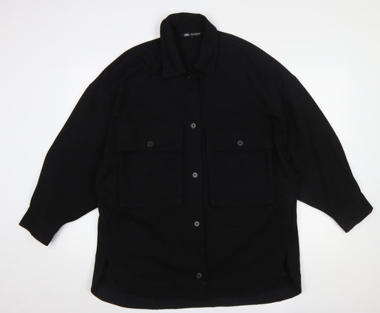 Zara Women Black Relaxed Fit Button-Up Jacket Size 12