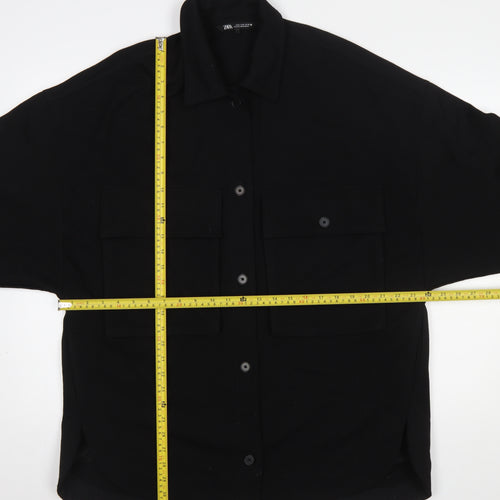 Zara Women Black Relaxed Fit Button-Up Jacket Size 12