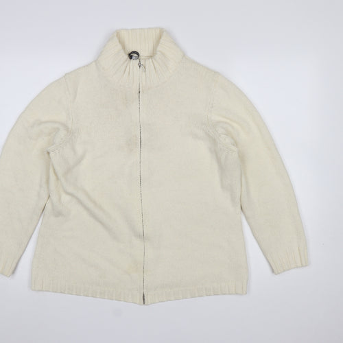 Windsmoor Women Ivory Full Zip High Neck Wool Blend Jumper L