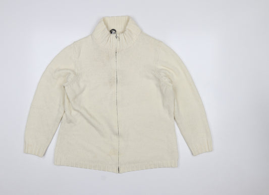 Windsmoor Women Ivory Full Zip High Neck Wool Blend Jumper L