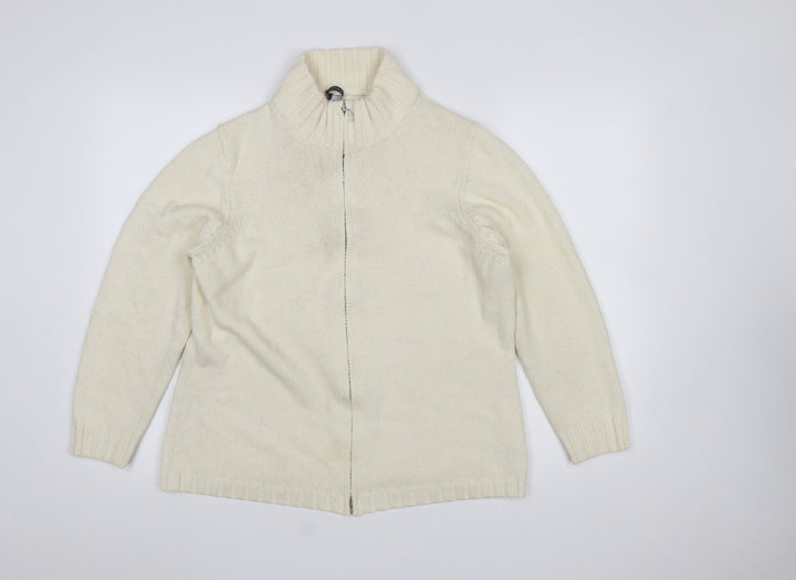 Windsmoor Women Ivory Full Zip High Neck Wool Blend Jumper L