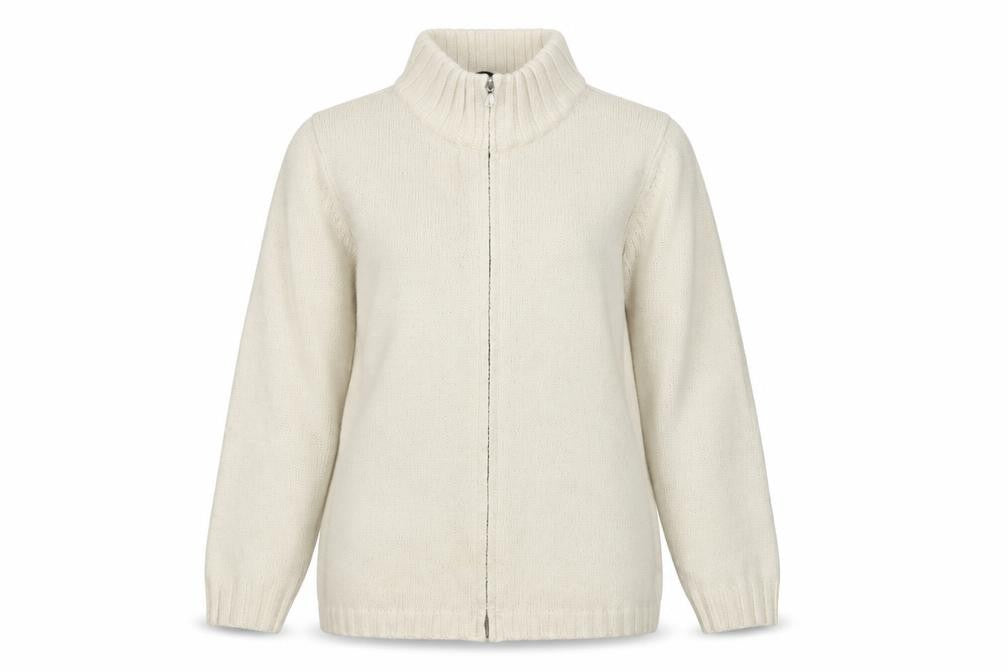 Front view of Windsmoor Women Ivory Full Zip High Neck Wool Blend Jumper L