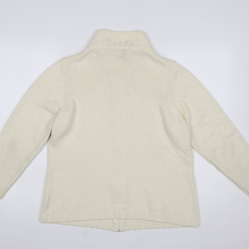Windsmoor Women Ivory Full Zip High Neck Wool Blend Jumper L