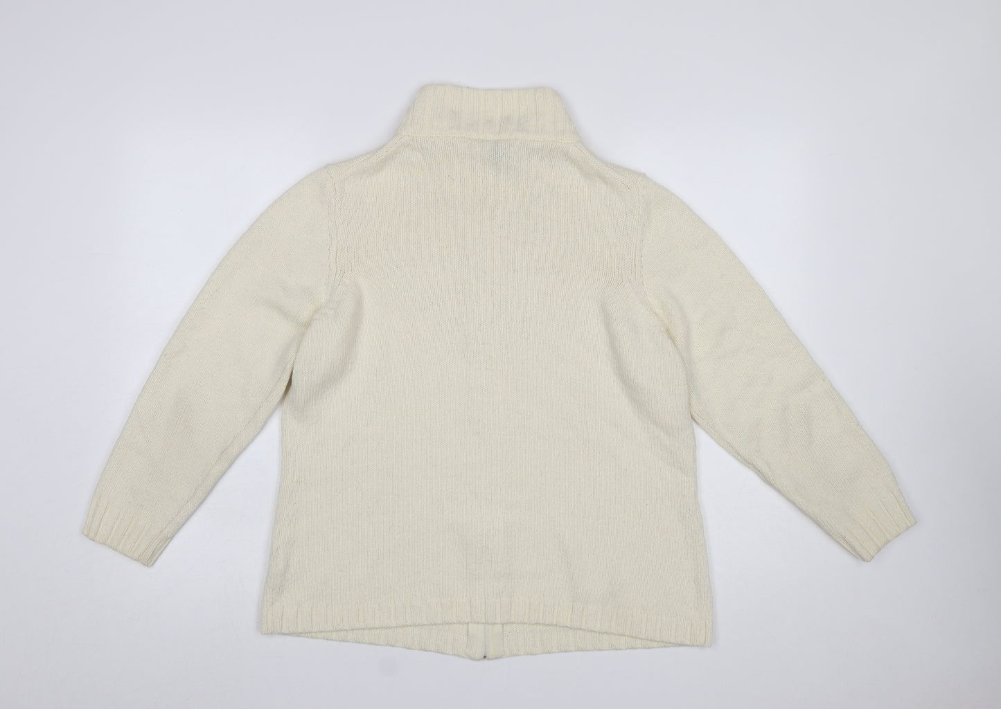 Windsmoor Women Ivory Full Zip High Neck Wool Blend Jumper L
