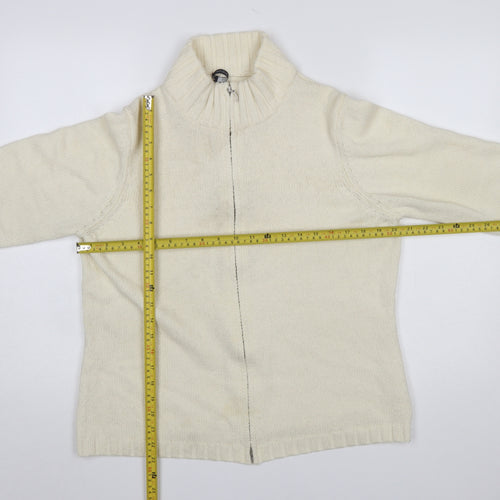 Windsmoor Women Ivory Full Zip High Neck Wool Blend Jumper L