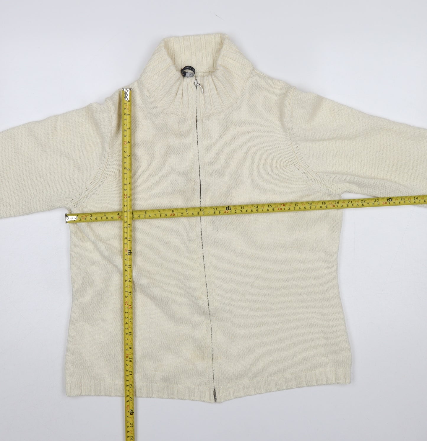 Windsmoor Women Ivory Full Zip High Neck Wool Blend Jumper L