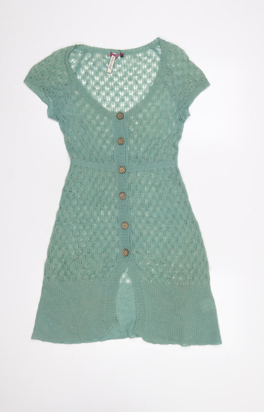 White Stuff Women's Green Open-Knit Short Sleeve Mohair Cardigan Size 10