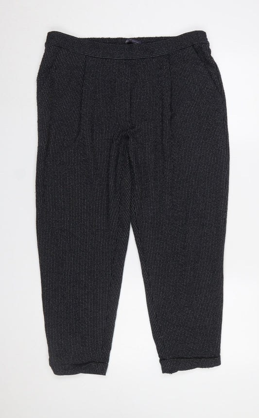 Marks and Spencer Women’s Grey Striped Knit Tapered Trousers Size 16