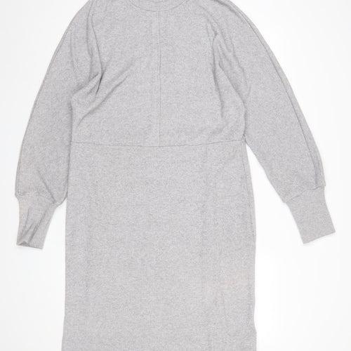 Next Womens Grey Knit Shift Dress Size 18 Long Sleeve High Neck