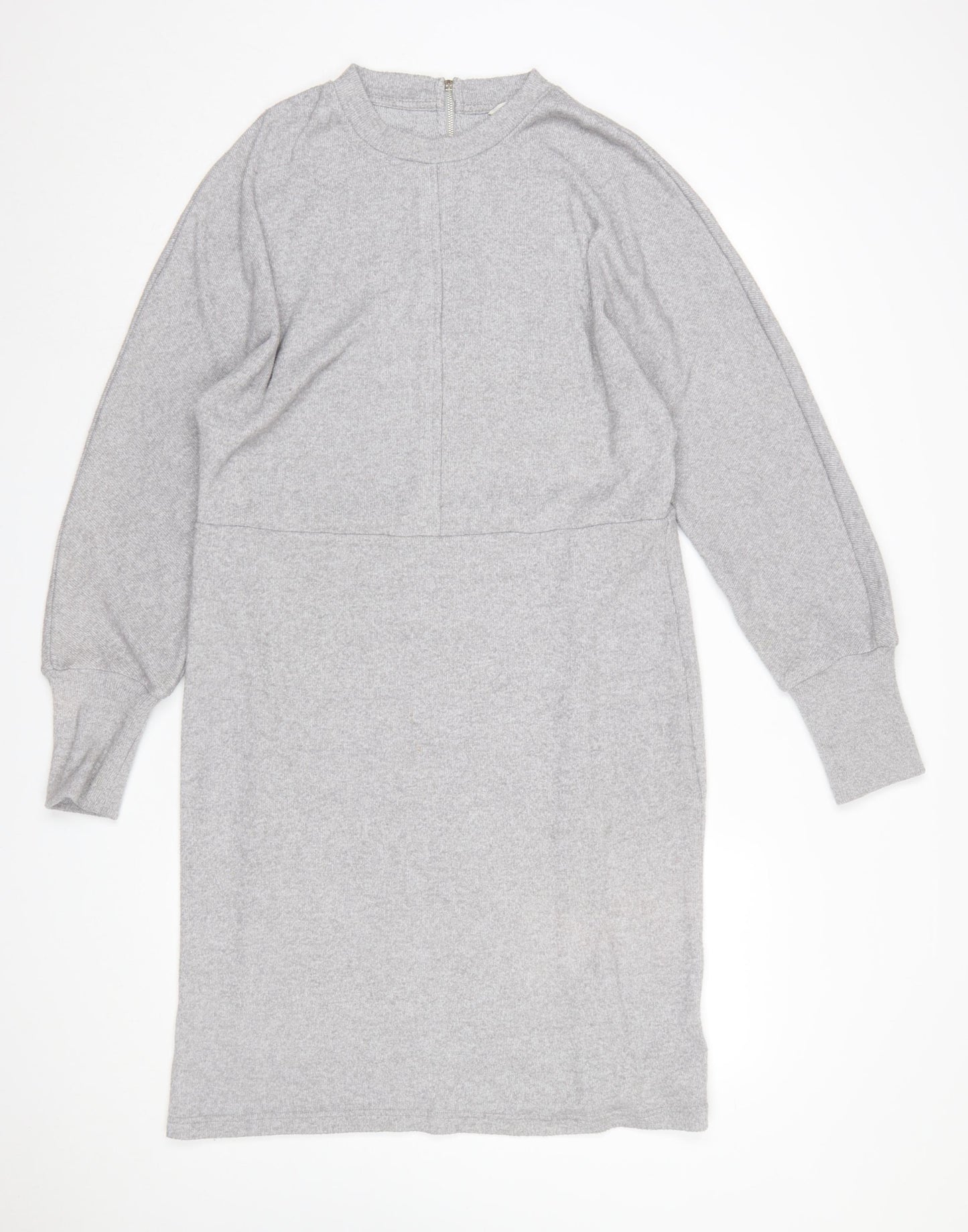 Next Womens Grey Knit Shift Dress Size 18 Long Sleeve High Neck