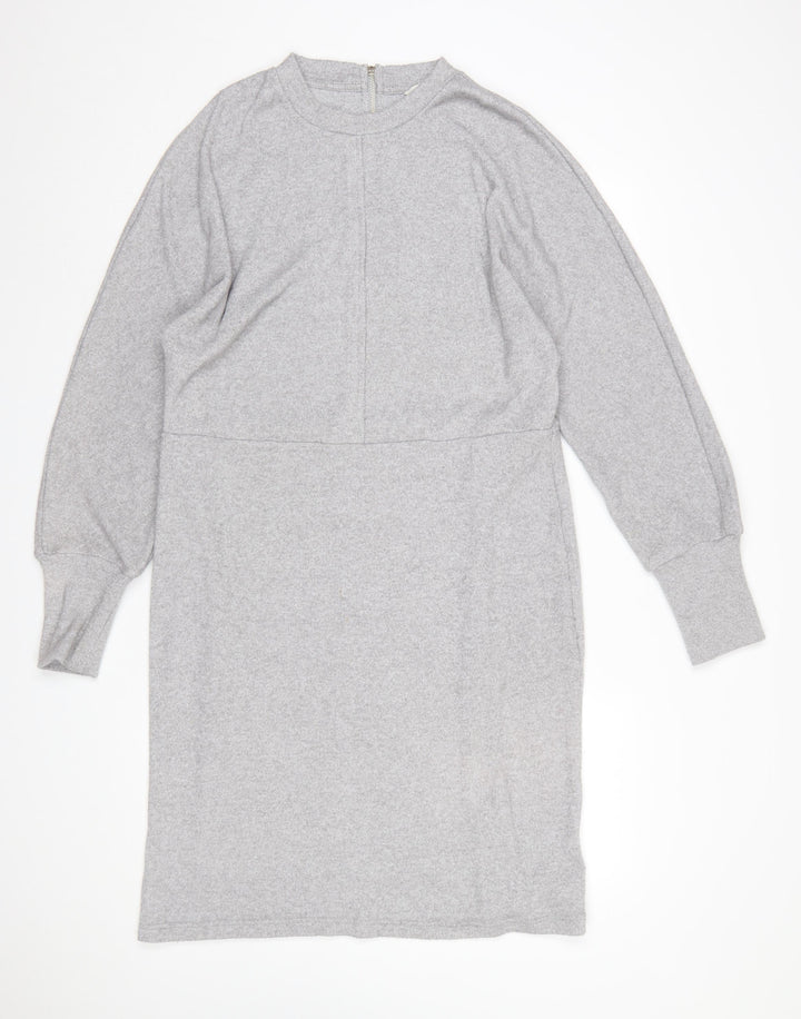 Next Womens Grey Knit Shift Dress Size 18 Long Sleeve High Neck