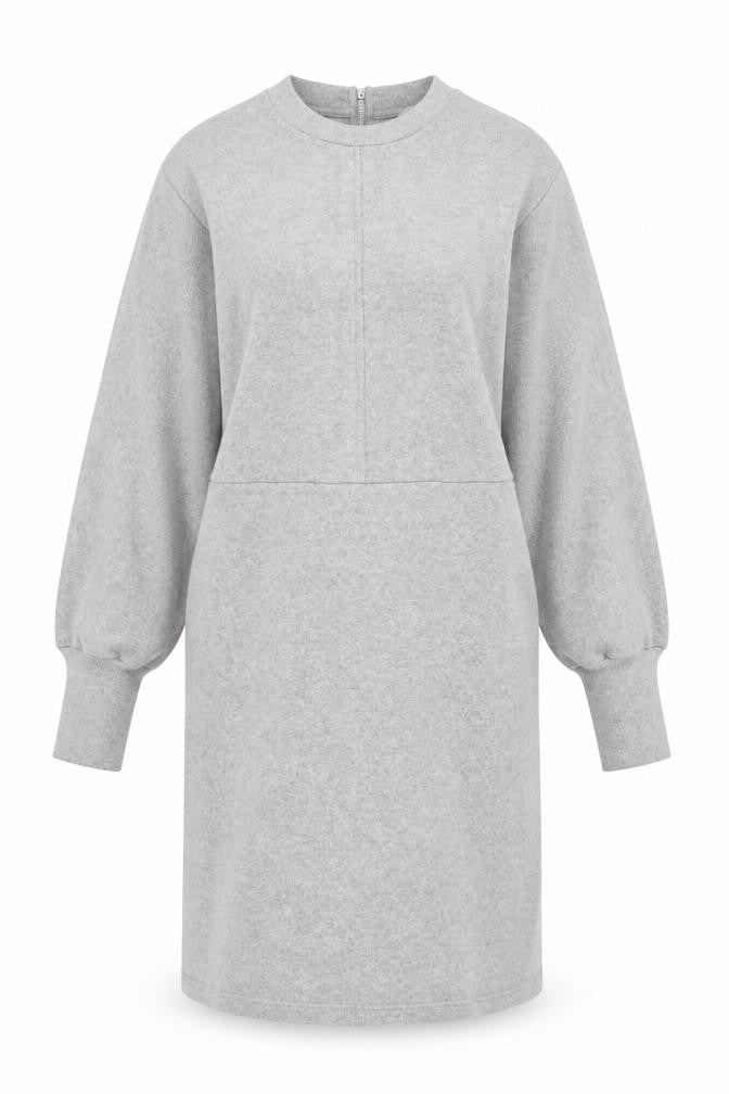 Front view of Next women’s grey knit shift dress, size UK 18, long sleeve high neck