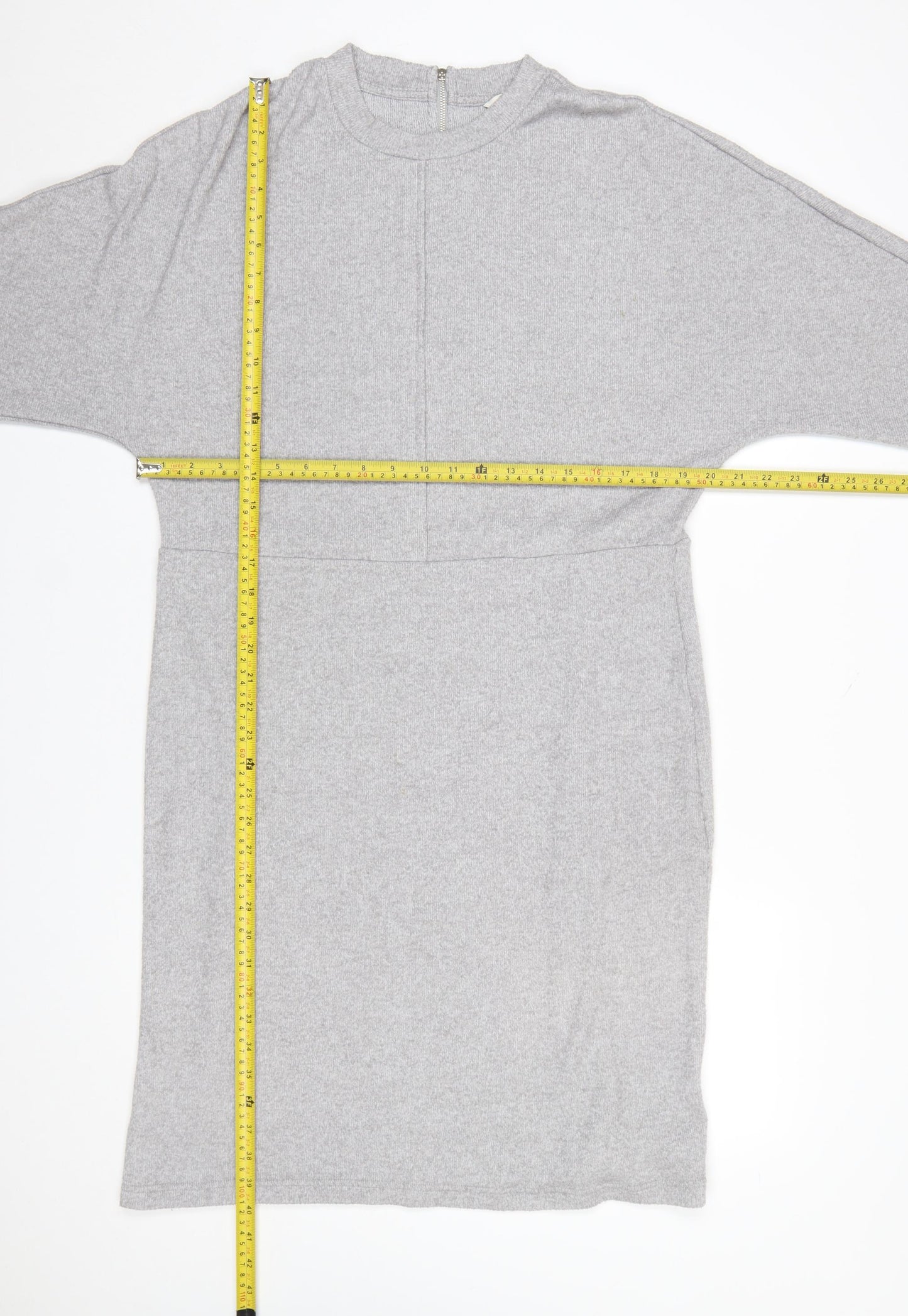 Next Womens Grey Knit Shift Dress Size 18 Long Sleeve High Neck