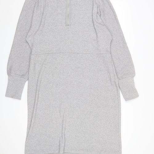 Next Womens Grey Knit Shift Dress Size 18 Long Sleeve High Neck