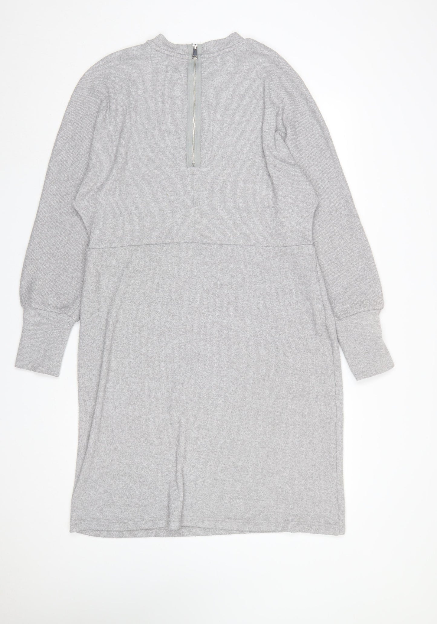 Next Womens Grey Knit Shift Dress Size 18 Long Sleeve High Neck