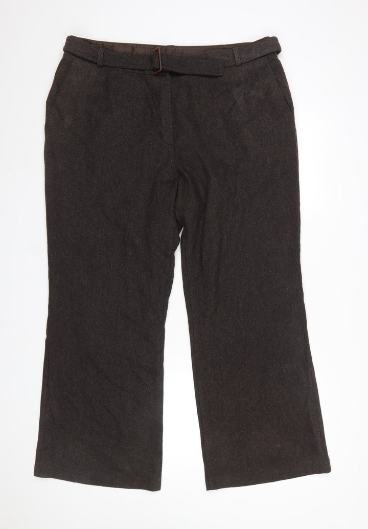 Marks and Spencer Women's Brown Wool Blend Belted Trousers Size 20