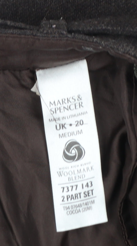 Marks and Spencer Women's Brown Wool Blend Belted Trousers Size 20