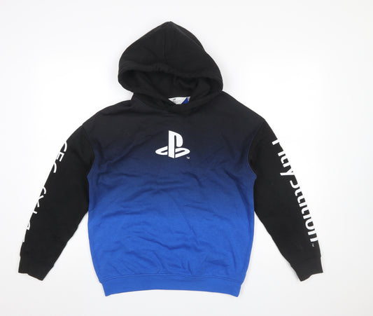 H&M Boys Blue Black PlayStation Hoodie Size 11-12 Years Pullover Cotton Blend