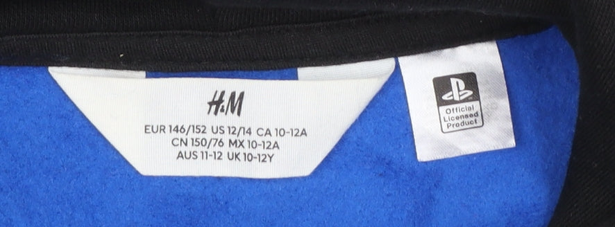 H&M Boys Blue Black PlayStation Hoodie Size 11-12 Years Pullover Cotton Blend
