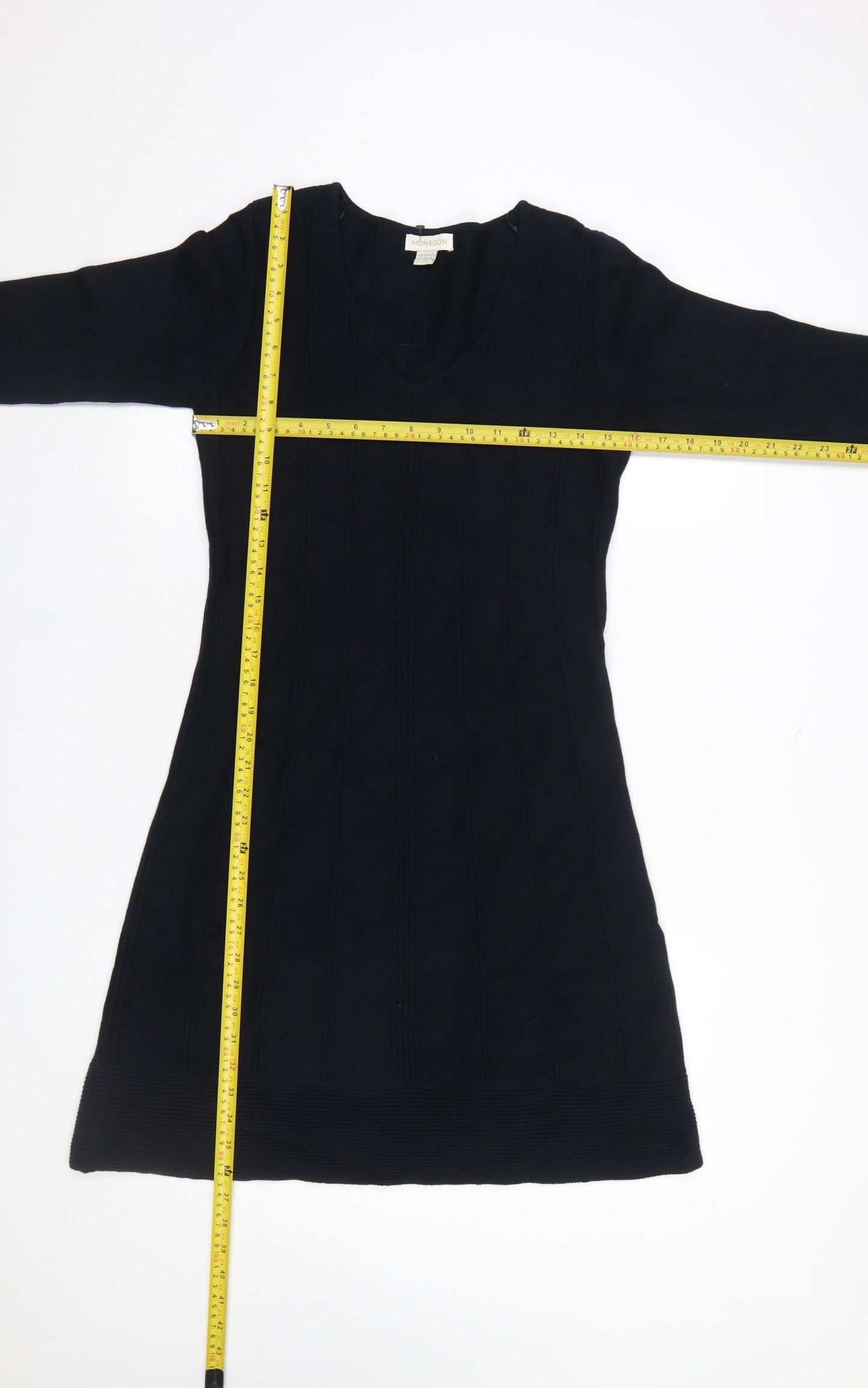 Monsoon Womens Black Cotton A-Line Knee Length Dress Size 12