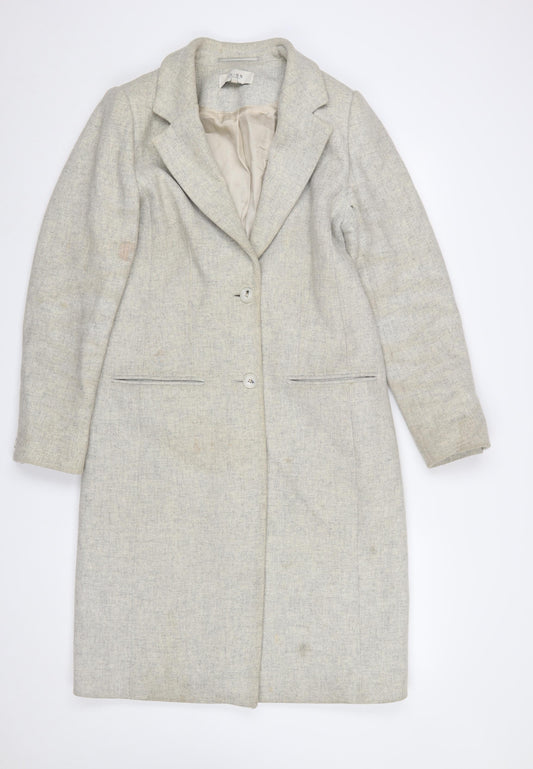 Reiss Women's Beige Wool Blend Long Overcoat UK 10