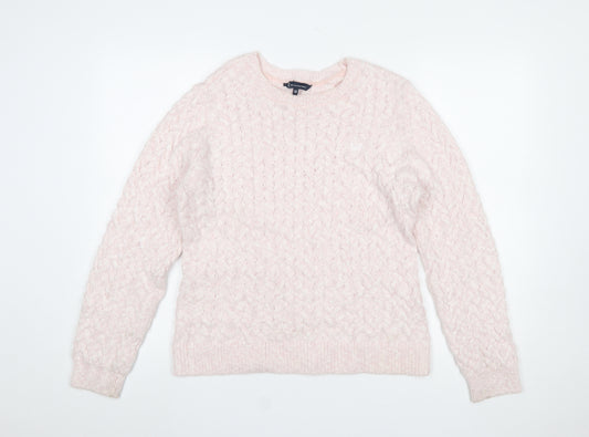 Crew Clothing Women’s Pink Cable-Knit Wool Cotton Jumper Size 12