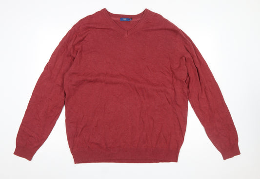 Cotton Traders Men's Red V-Neck Pullover Jumper XL