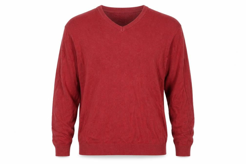 Front view of Cotton Traders Men's Red V-Neck jumper XL
