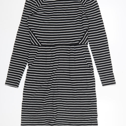 Joules Women’s Black White Stripe Shift Dress Size 12 Long Sleeve
