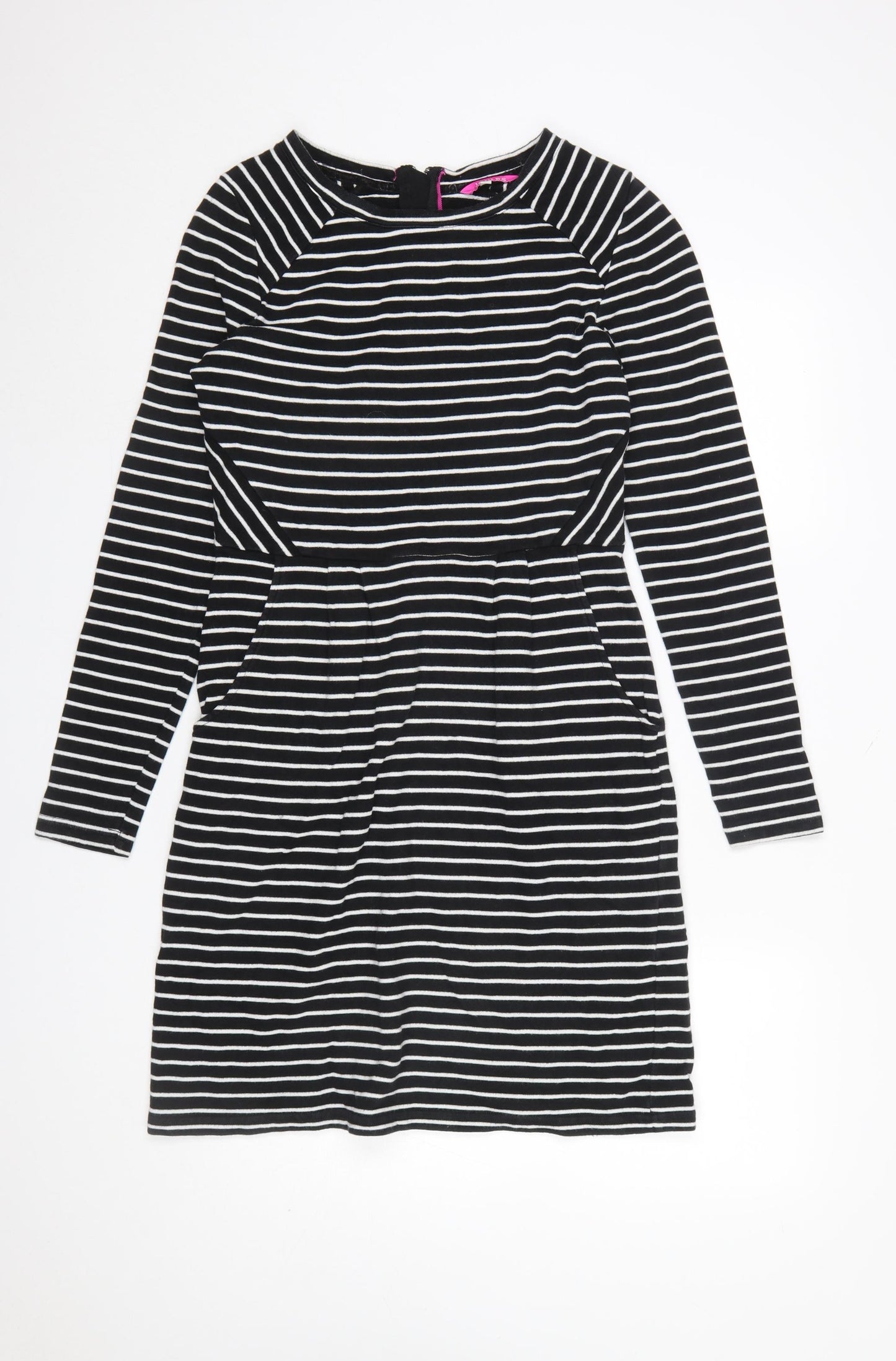 Joules Women’s Black White Stripe Shift Dress Size 12 Long Sleeve