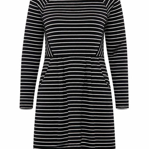 Joules Women’s Black White Stripe Shift Dress Size 12 Long Sleeve