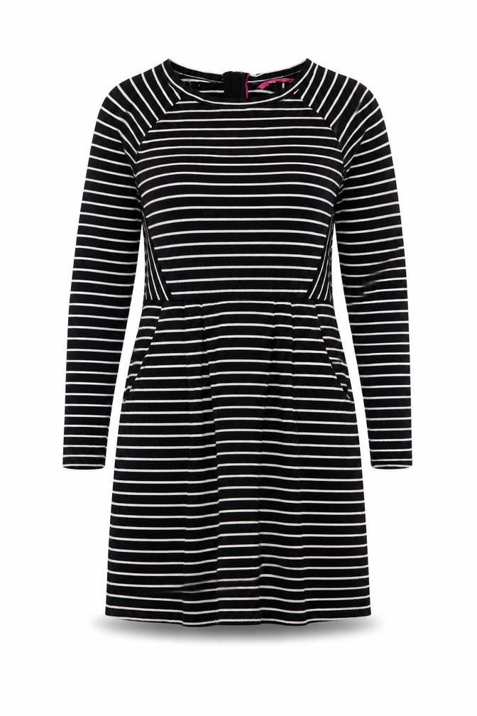 Joules Women’s Black White Stripe Shift Dress Size 12 Long Sleeve