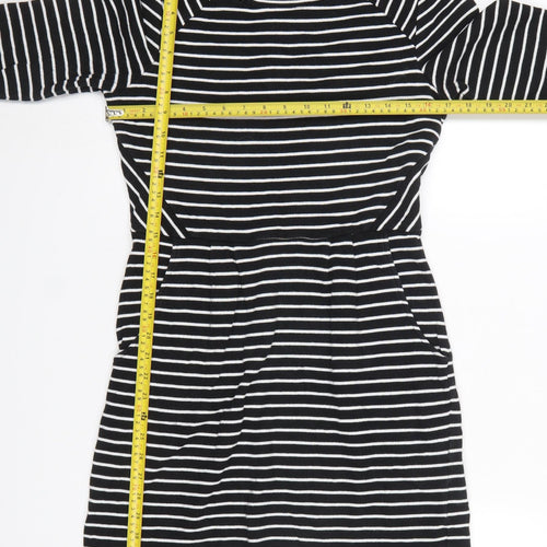 Joules Women’s Black White Stripe Shift Dress Size 12 Long Sleeve