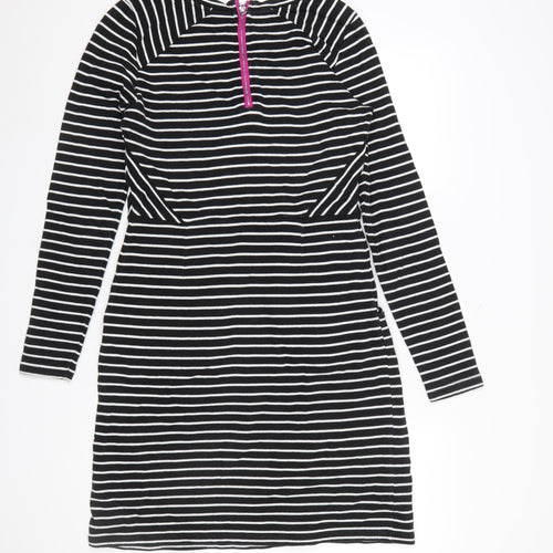 Joules Women’s Black White Stripe Shift Dress Size 12 Long Sleeve