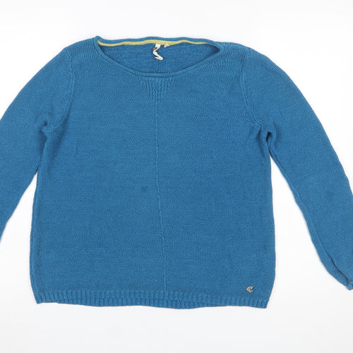 White Stuff Women Blue Linen Blend Pullover Jumper Size 14