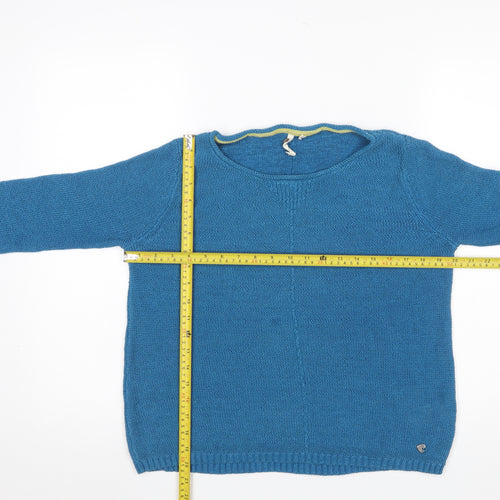 White Stuff Women Blue Linen Blend Pullover Jumper Size 14