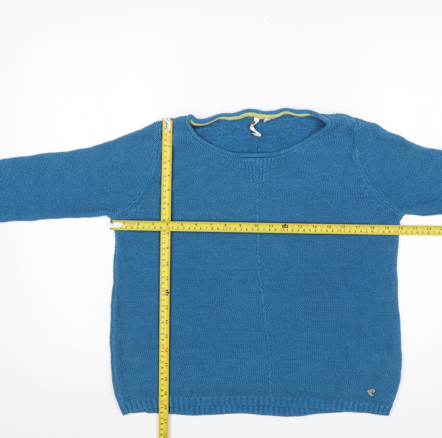 White Stuff Women Blue Linen Blend Pullover Jumper Size 14