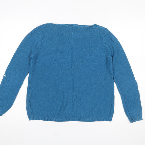 White Stuff Women Blue Linen Blend Pullover Jumper Size 14