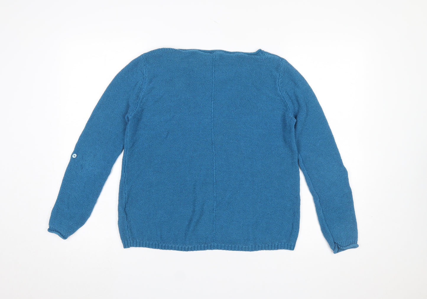 White Stuff Women Blue Linen Blend Pullover Jumper Size 14