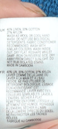 White Stuff Women Blue Linen Blend Pullover Jumper Size 14