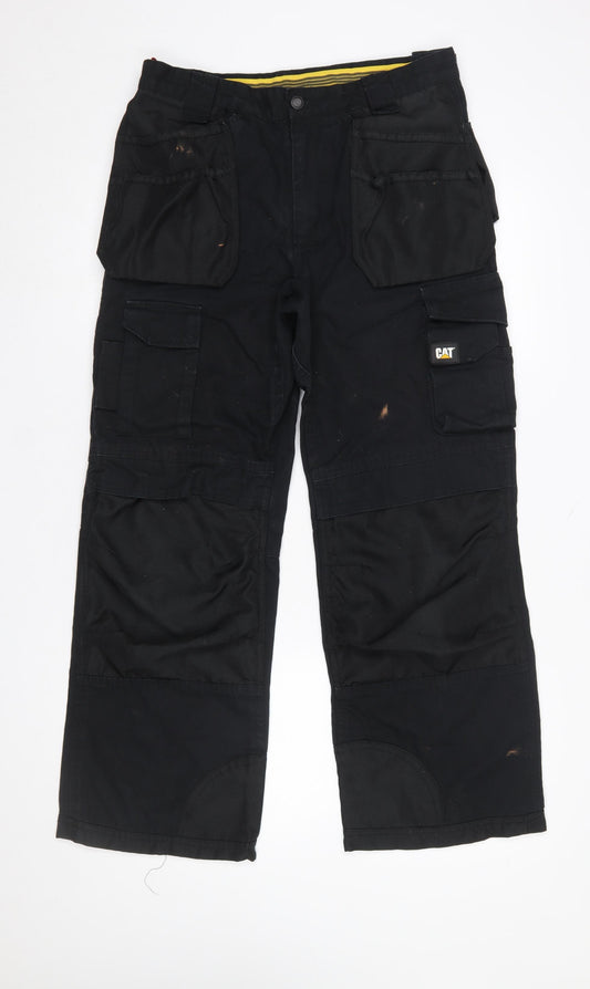 CAT Men’s Black Cargo Work Trousers Size L 34x30 Cotton Blend