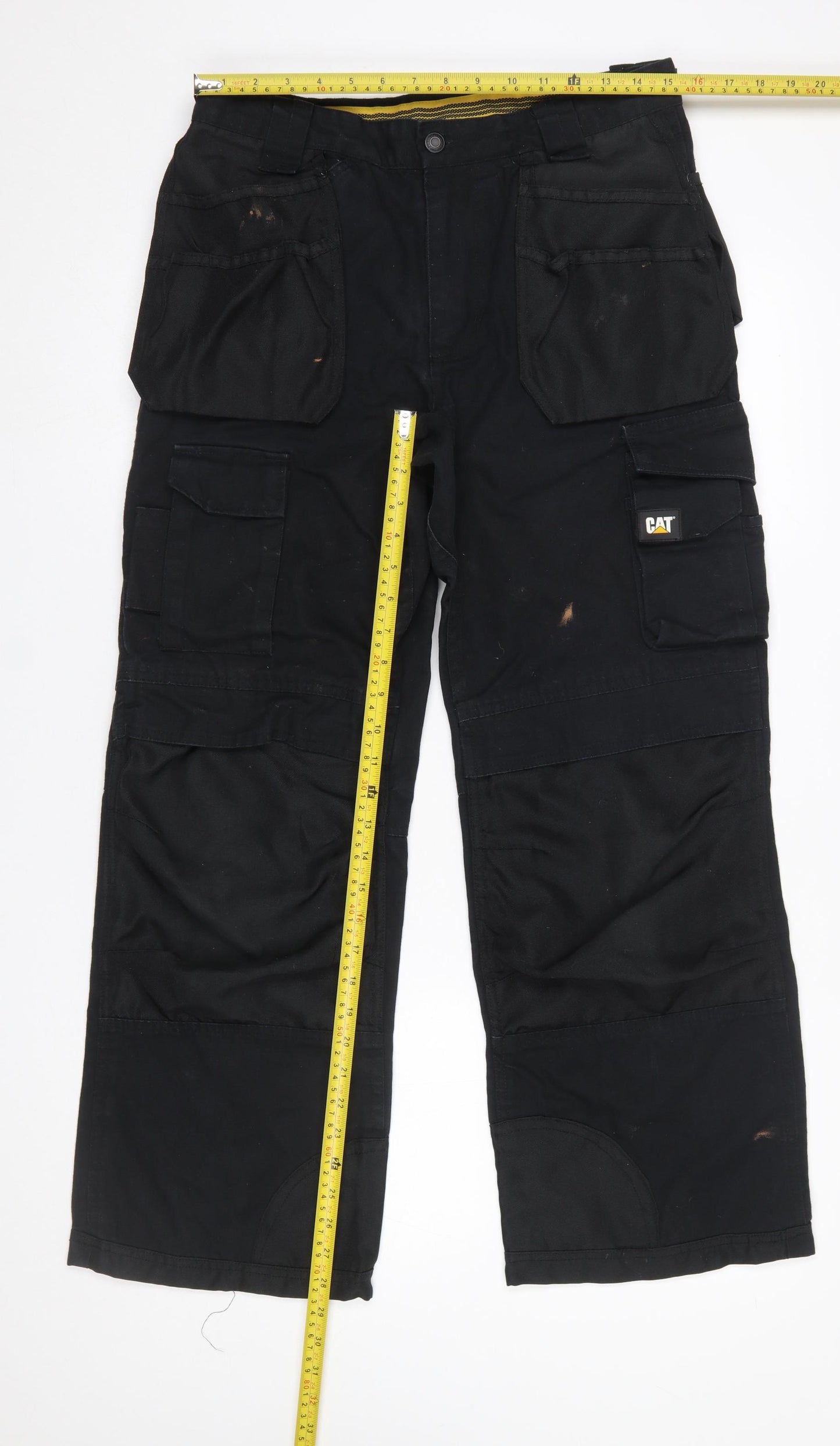 CAT Men’s Black Cargo Work Trousers Size L 34x30 Cotton Blend